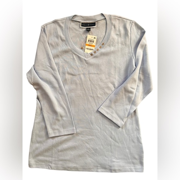 Karen Scott Light Blue V-Neck Top - Picture 1 of 3
